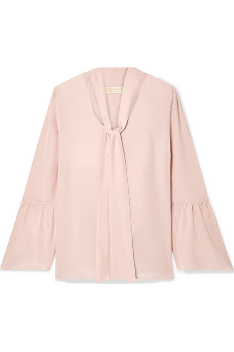 Pussy-bow silk crepe de chine blouse