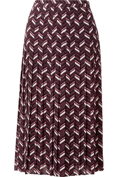 Pleated printed georgette midi skirt