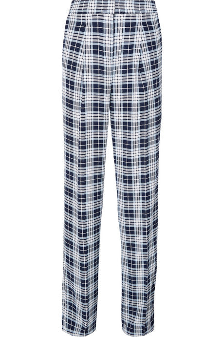 Checked crepe straight-leg pants