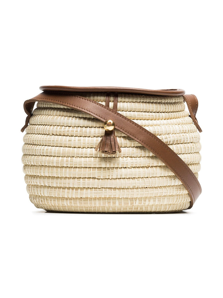 natural oval straw shoulder bag