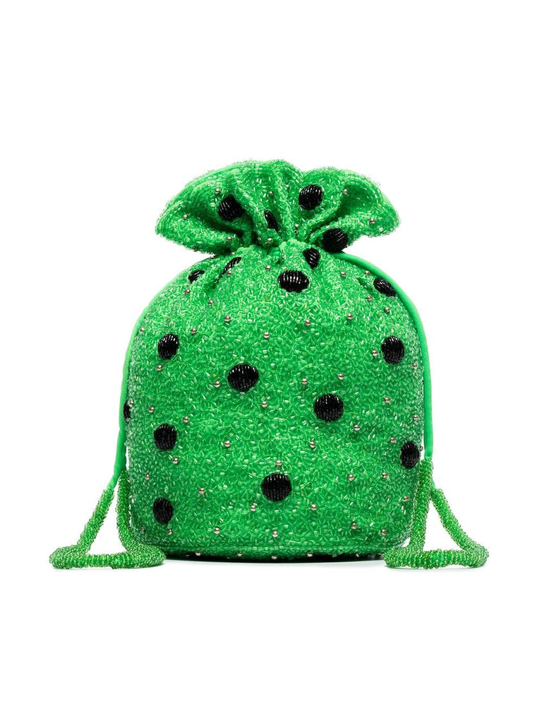 green Edison polka dot beaded clutch bag