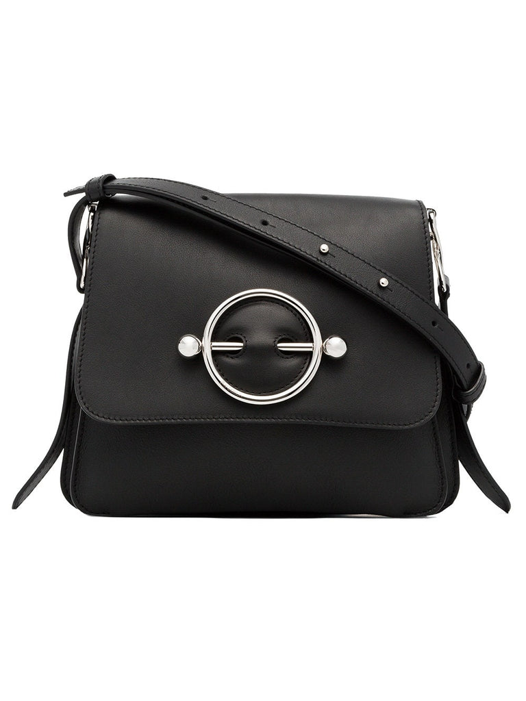 black disc leather cross body bag