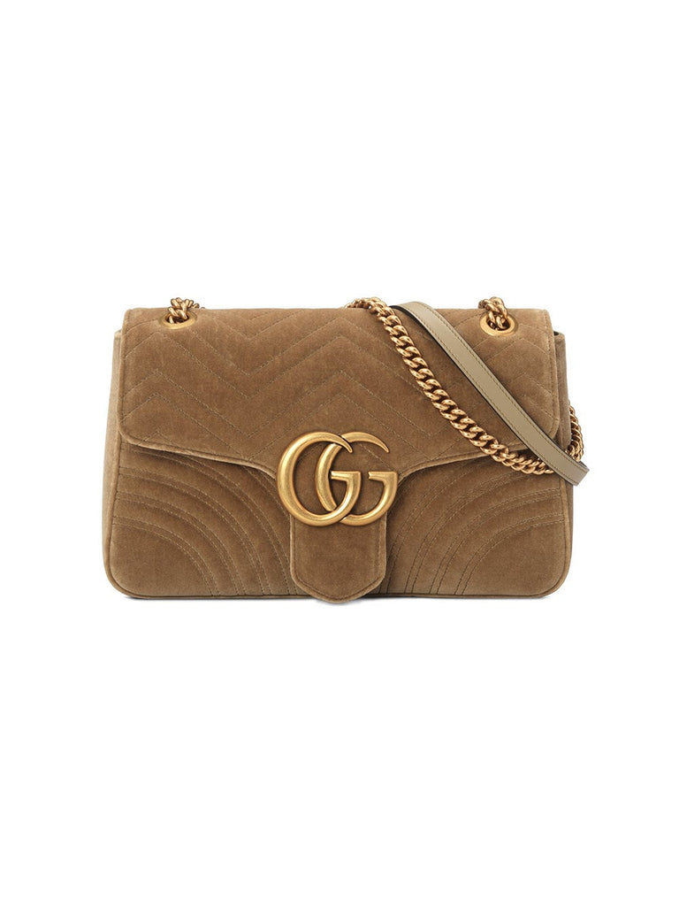 taupe GG Marmont velvet medium shoulder bag