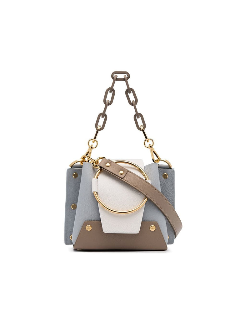 white, blue and mocha Delila mini chain strap crossbody bag