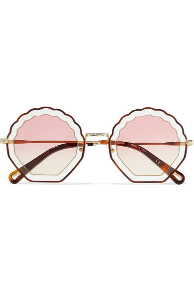 Scalloped round-frame gold-tone and tortoiseshell acetate sunglasses