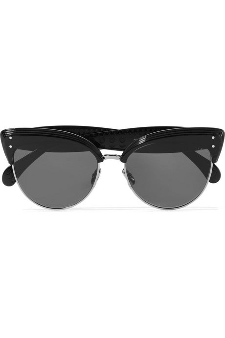 Cat-eye acetate and silver-tone sunglasses