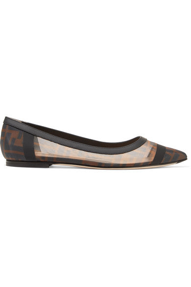 Colibri leather-trimmed logo-print mesh point-toe flats