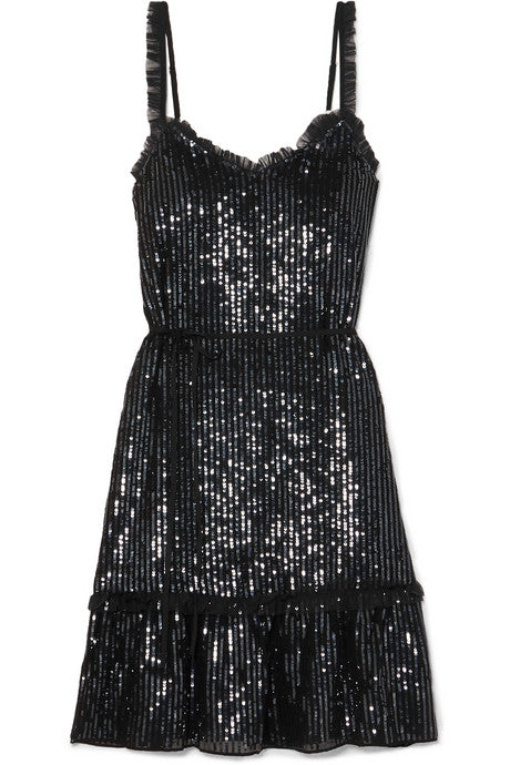 Tulle-trimmed sequined chiffon dress