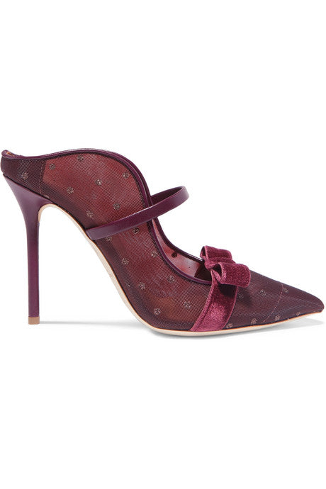 Marguerite 100 velvet and leather-trimmed mesh mules