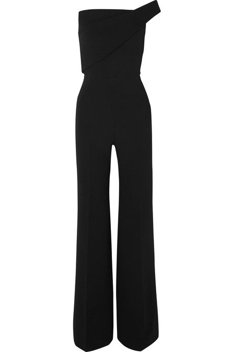 One-shoulder wool-crepe jumpsuit