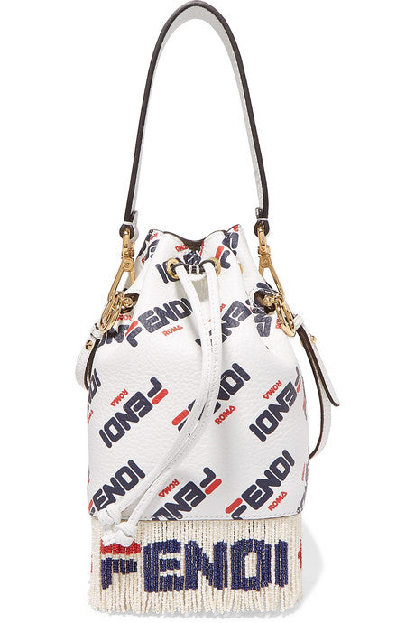 Logo-printed fringed leather shoulder bag