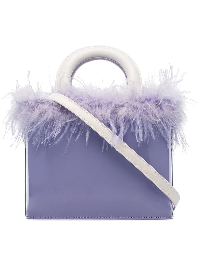 purple Nic feather embellished patent leather tote bag