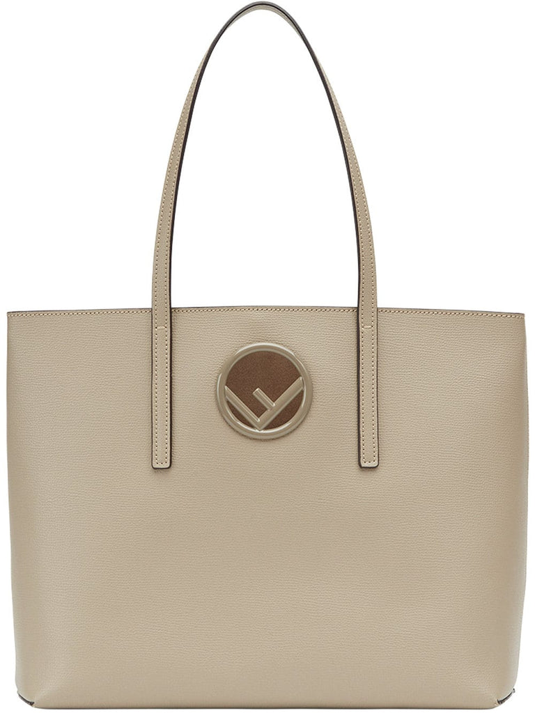 beige logo plaque leather shopper bag