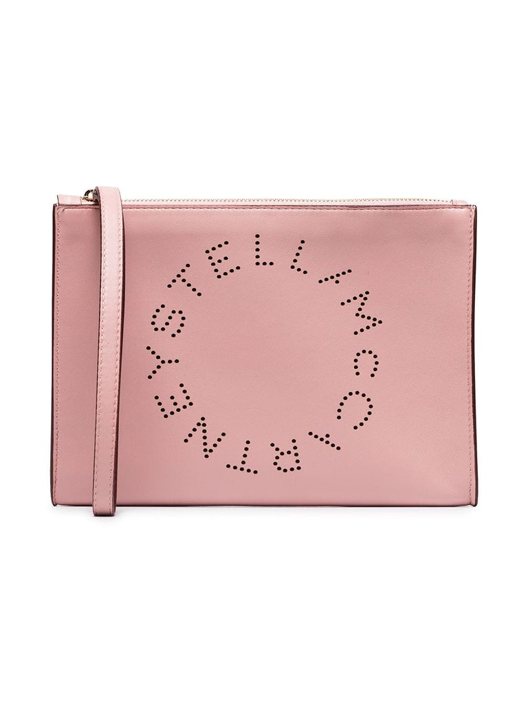 baby pink zipped logo clutch