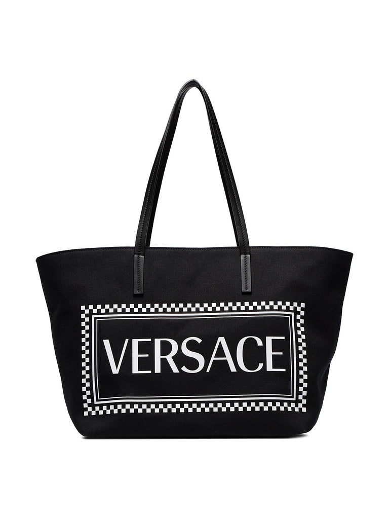 black logo-print tote bag