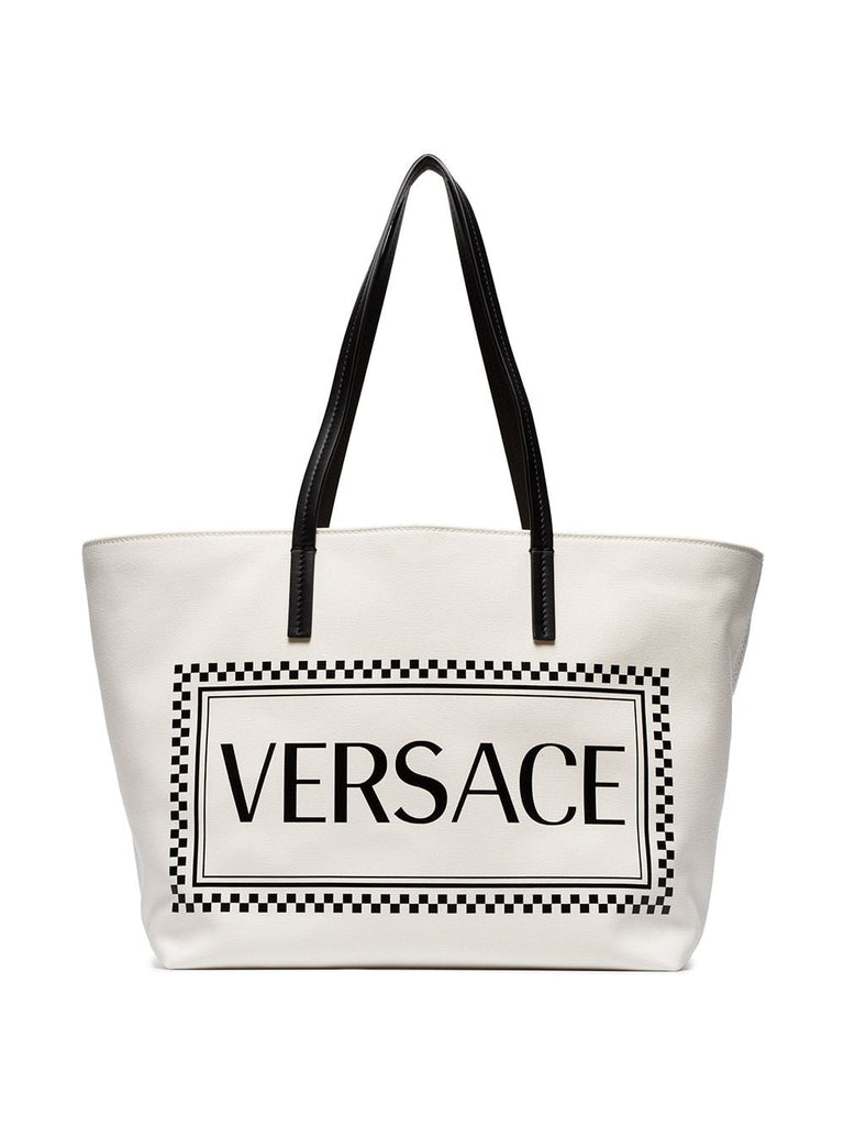 white logo-print tote bag