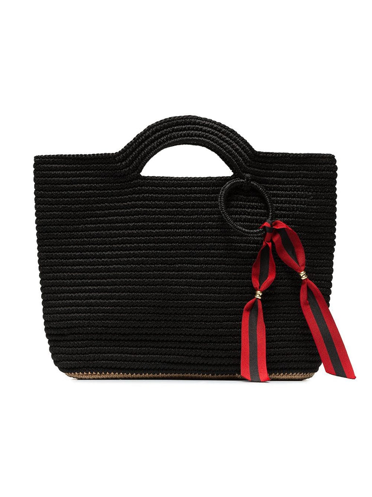 black ribbon tassel straw basket bag