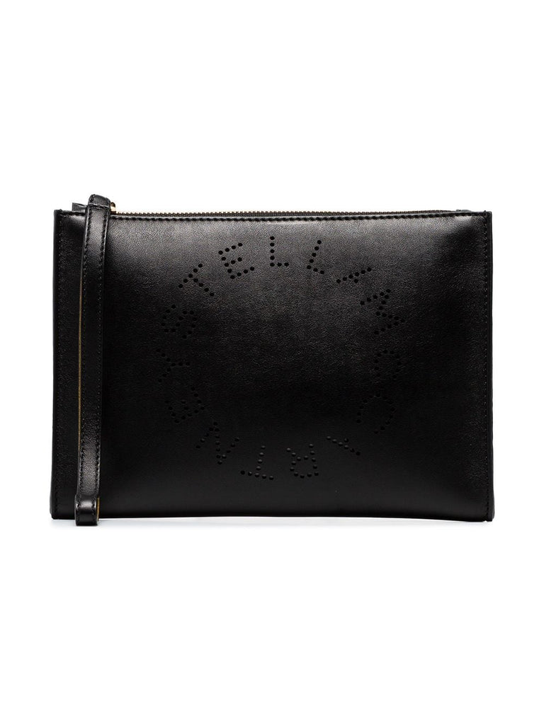 black logo clutch bag