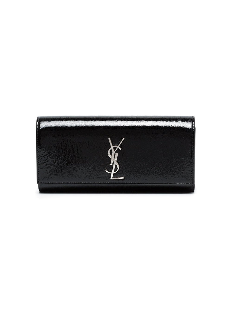 Black monogram Kate patent leather clutch