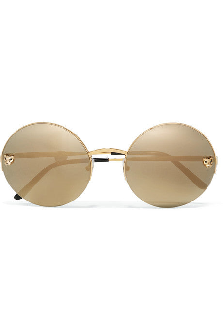 Panthère round-frame gold-plated mirrored sunglasses