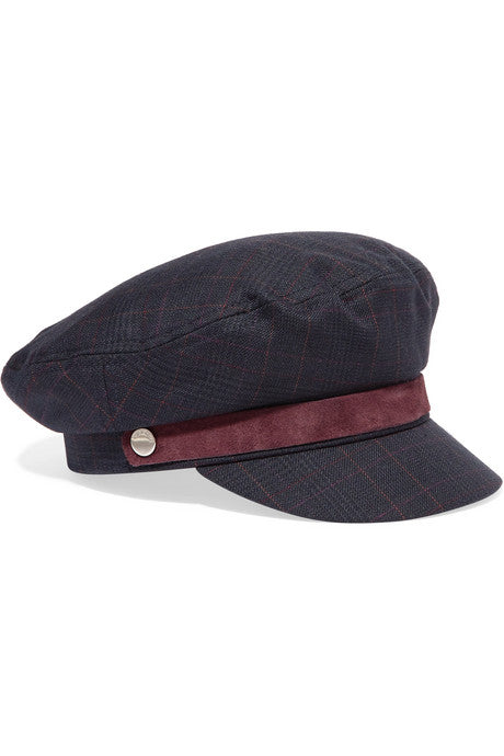 Velvet-trimmed checked tweed cap