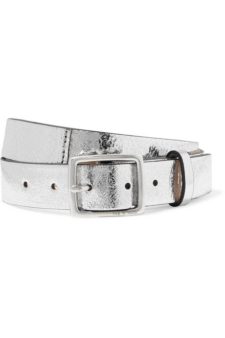 Boyfriend metallic crinkled-leather belt