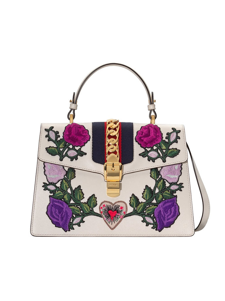 White Embroidered Sylvie Medium Tote bag