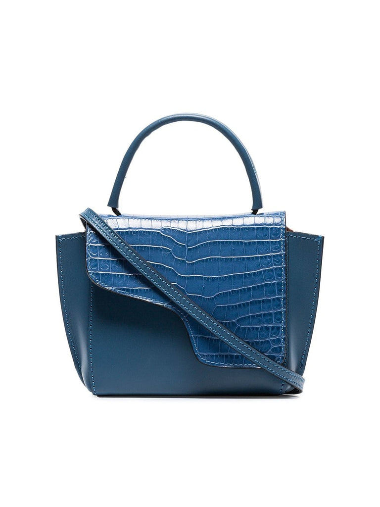 blue Montalcino crocodile embossed leather crossbody bag