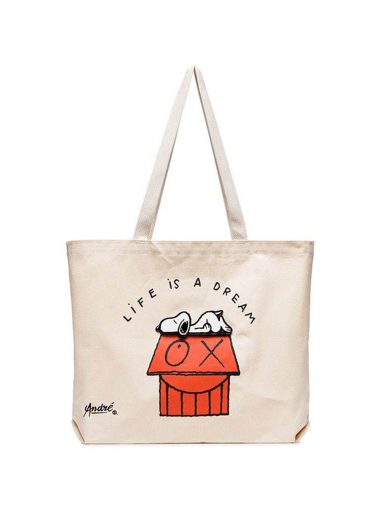 Cream Snoopy Life Is A Dream Tote by Mr A