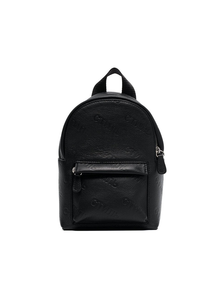 black and orange logo mini leather backpack