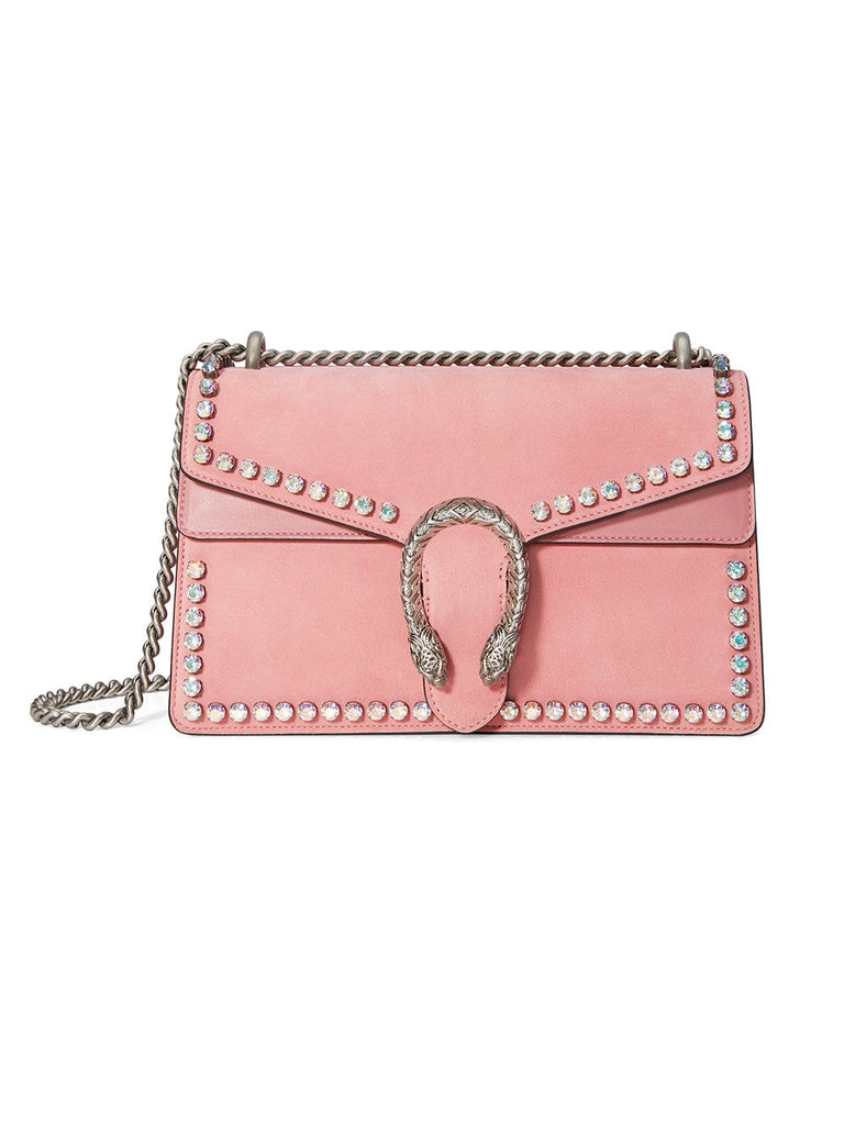 Pink Dionysus Crystal suede shoulder bag