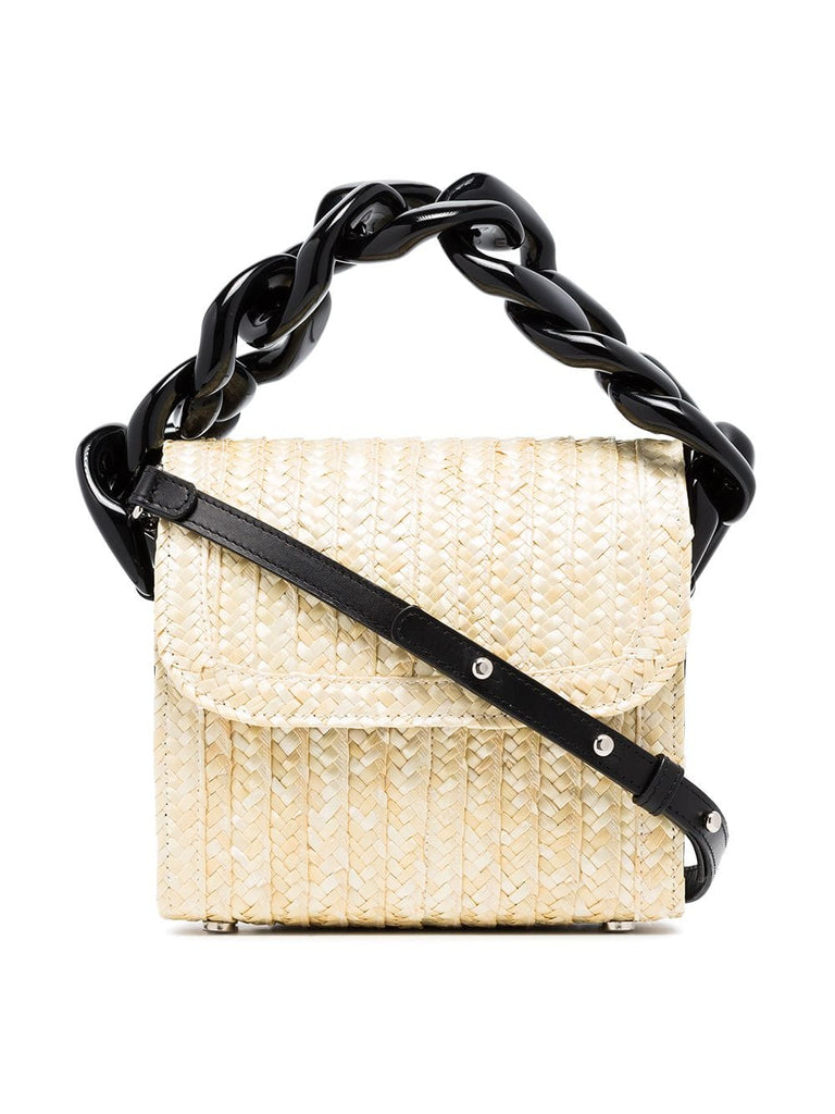 Neutral Chunky Chain Straw Shoulder Bag