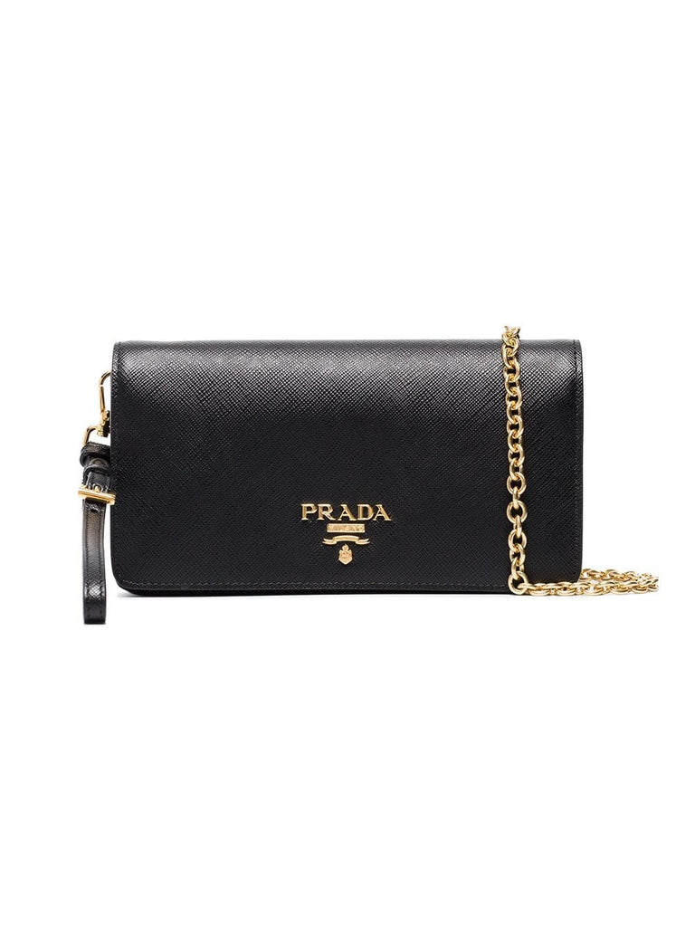 black logo wallet leather chain bag