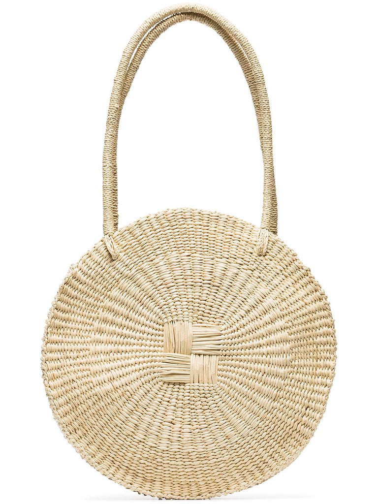 neutral straw circle shoulder bag