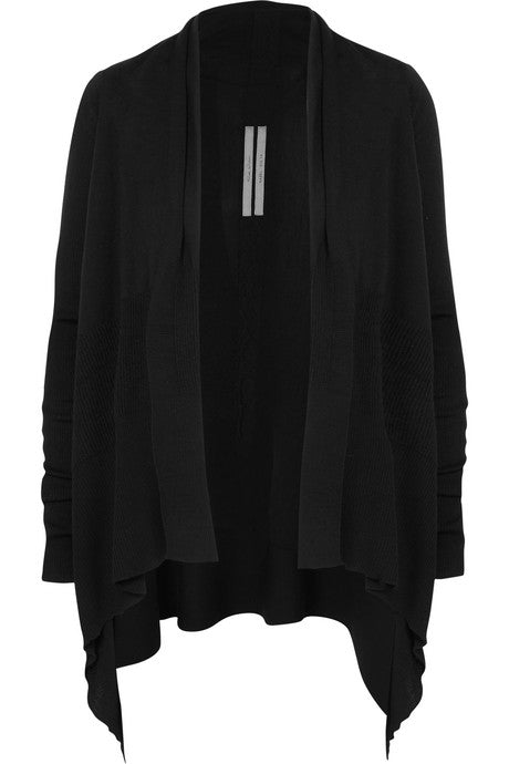 Draped ribbed wool cardigan