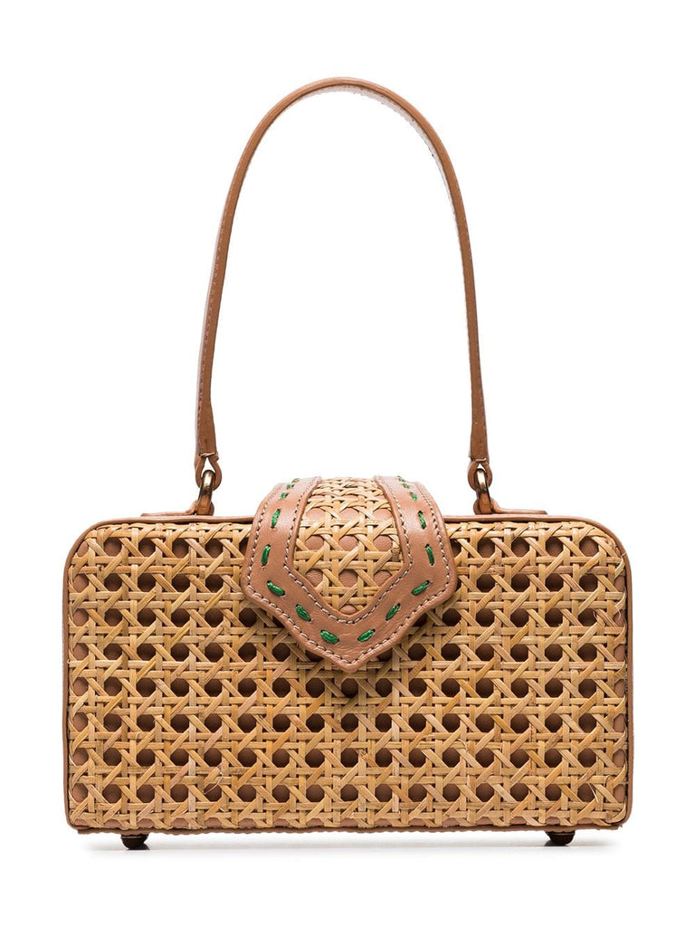 Brown Fey In The 50's Rattan Leather Box Bag