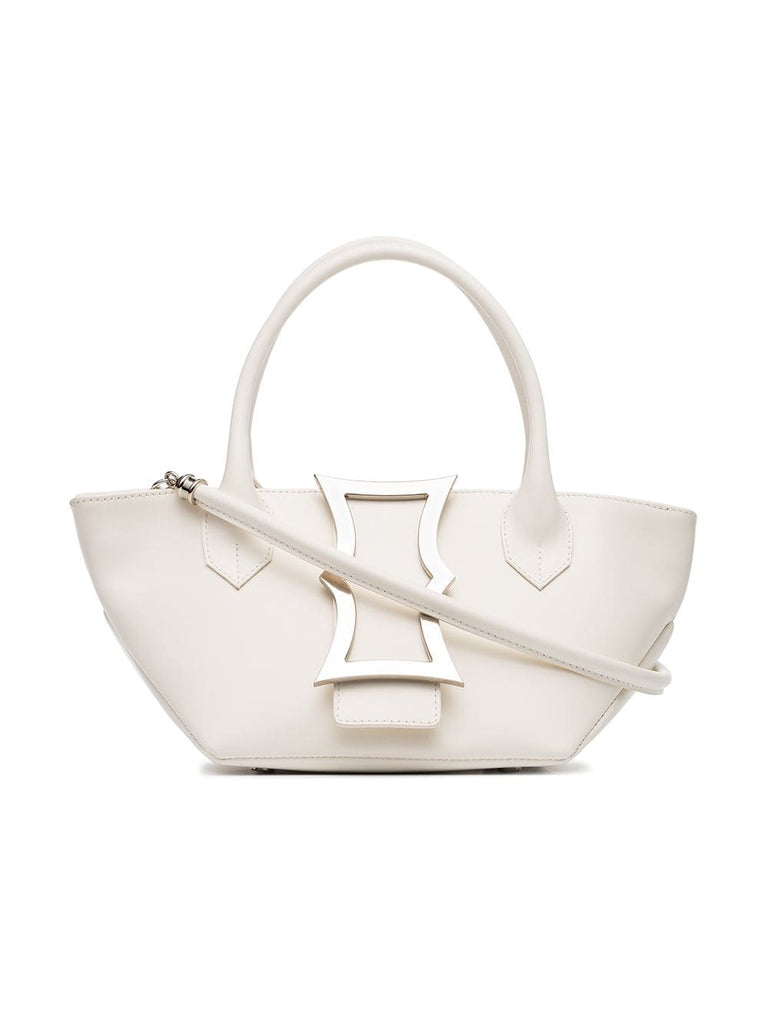 white mini lament leather tote bag