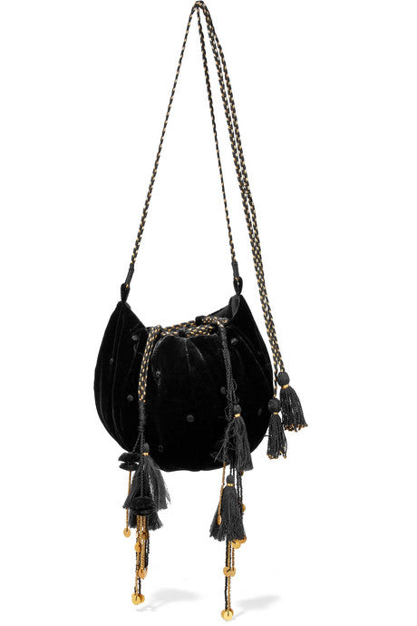 Fleur embellished embroidered velvet shoulder bag