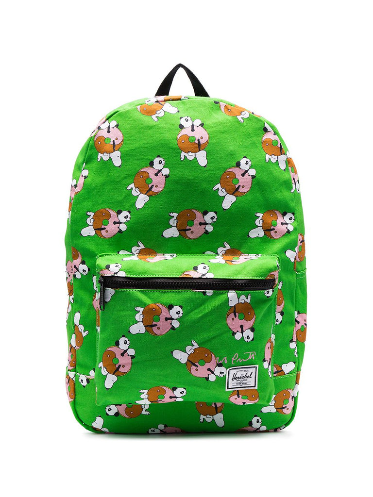 lime green Snoopy print dual compartment backpack