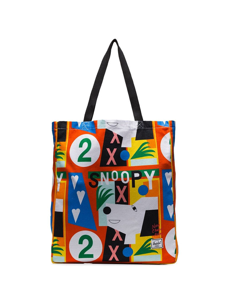 multicoloured graphic print canvas tote bag