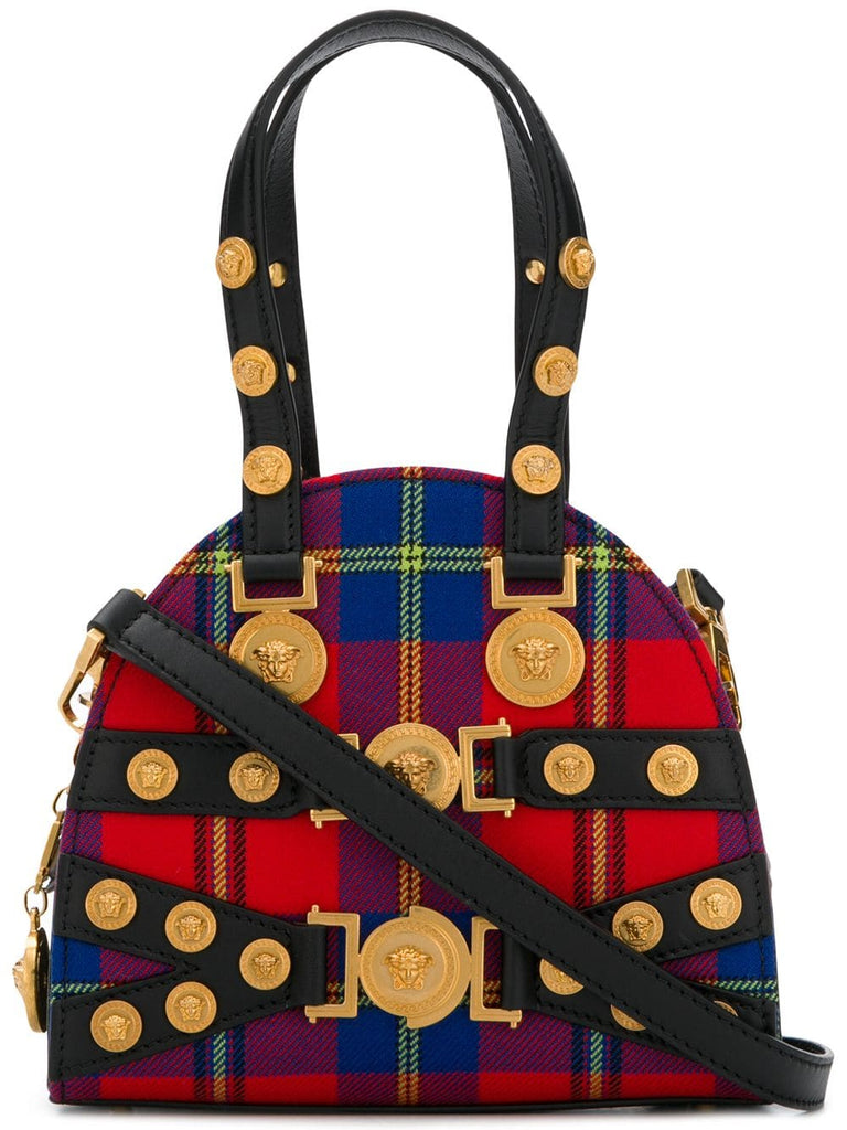 red Tribute tartan leather and cotton bag