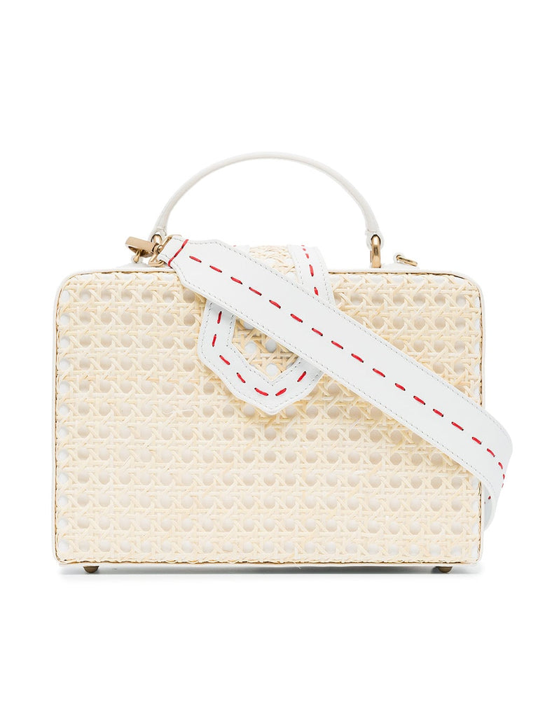 white Fey large leather straw box bag