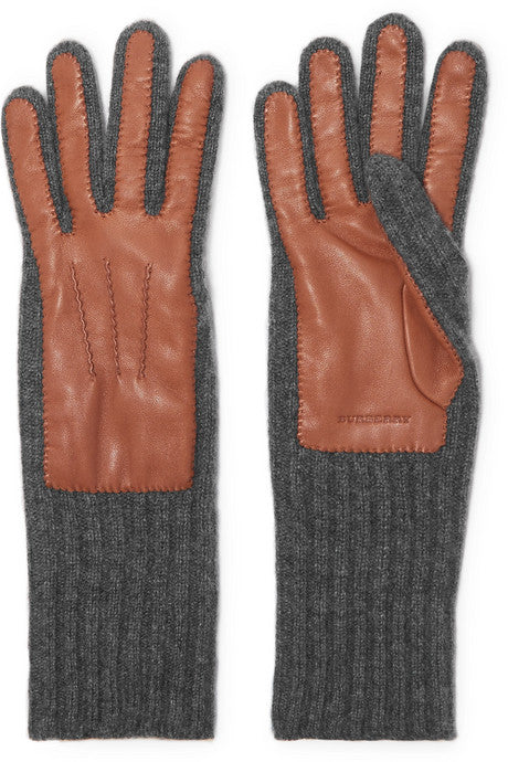 Ribbed cashmere and leather gloves