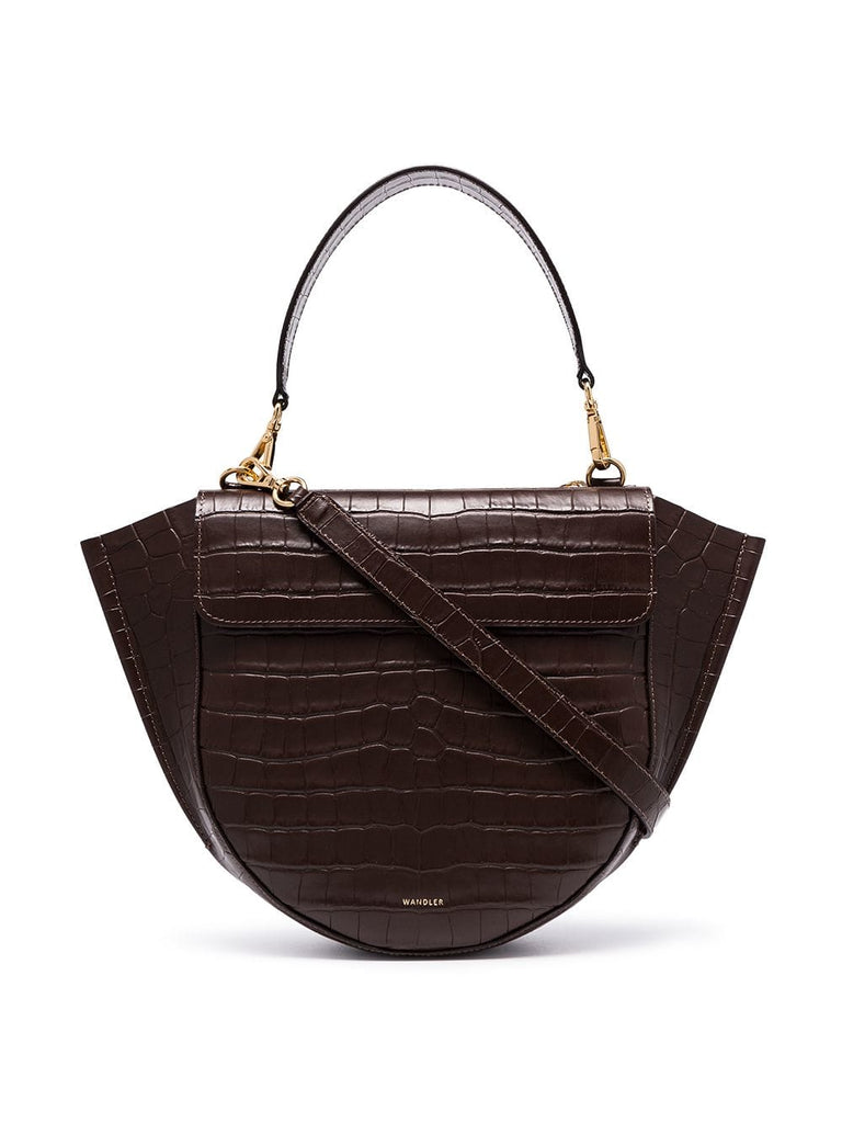 brown Hortensia medium mock croc leather shoulder bag