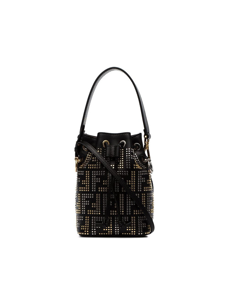 black, gold and silver metallic mon tresor studded leather mini bag