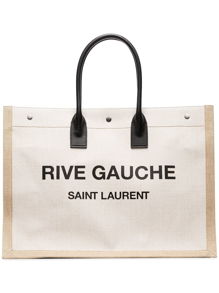 white and beige Rive Gauche logo canvas bag