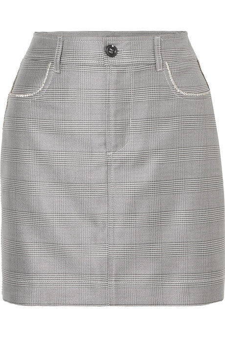 Crystal-embellished checked silk and wool-blend mini skirt