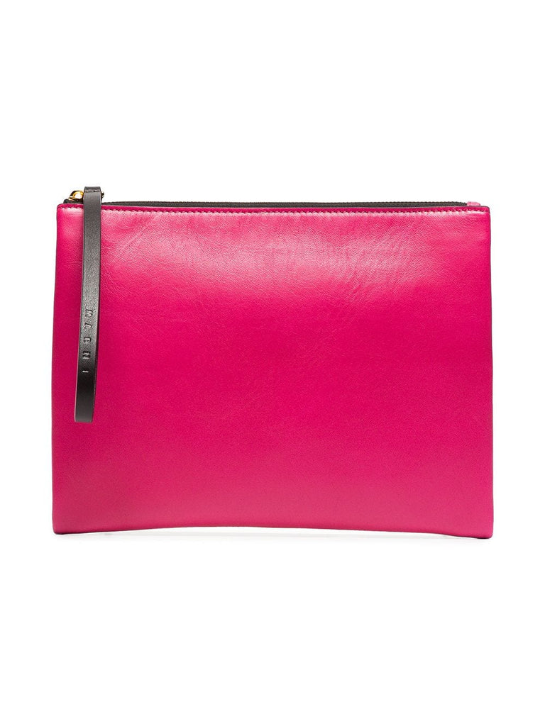 Pink strap leather clutch bag