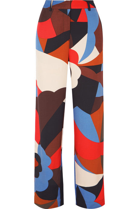 Daria printed satin-twill straight-leg pants