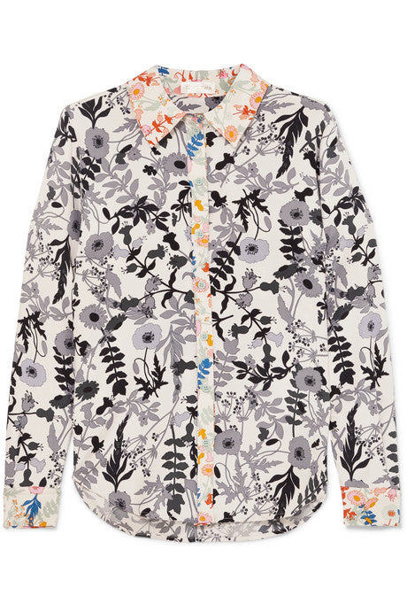 Maxwell floral-print stretch crepe de chine shirt